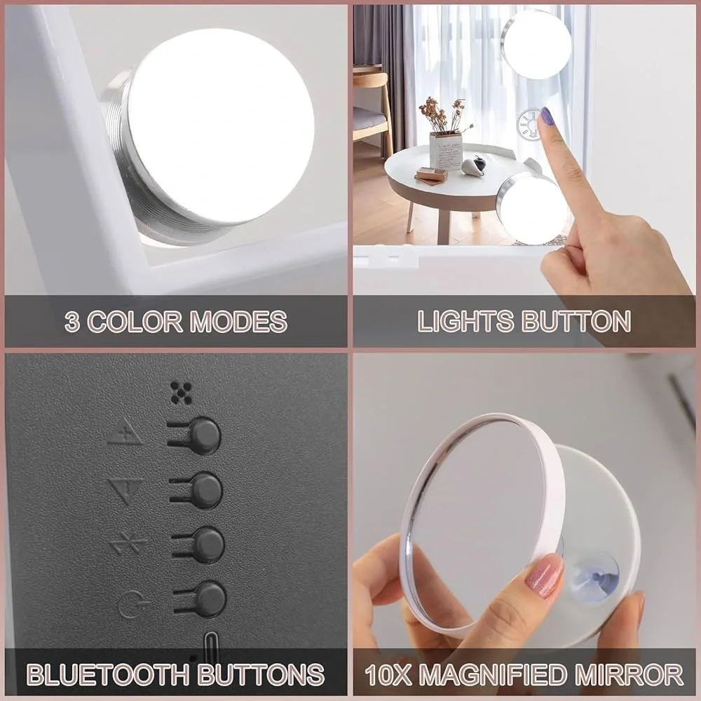 Lighted Vanity Mirror with Lights Speaker Wireless Charging Makeup Mirror